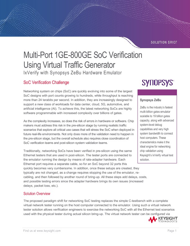 800GE Validation Using IxVerify Virtual Solution and Synopsys ZeBu
